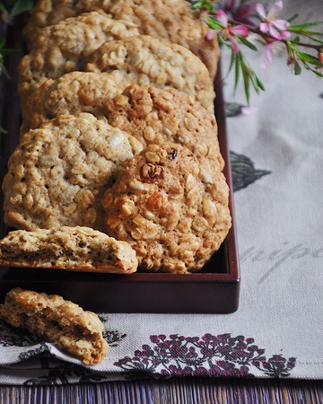 Homemade oatmeal cookies with raisinsの写真素材