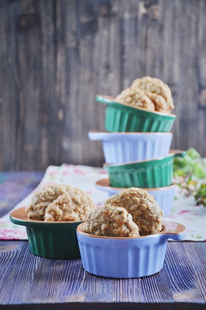 Homemade oatmeal cookies with raisinsの写真素材