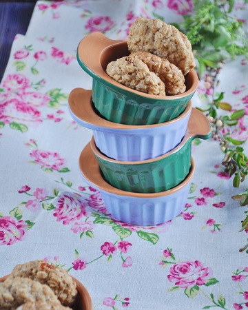 Homemade oatmeal cookies with raisinsの写真素材