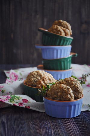 Homemade oatmeal cookies with raisinsの写真素材