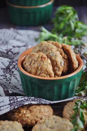 Homemade oatmeal cookies with raisinsの写真素材