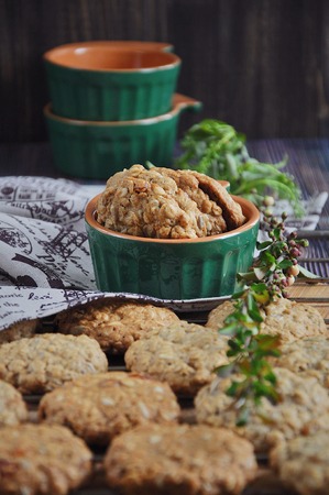 Homemade oatmeal cookies with raisinsの写真素材