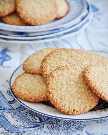Homemade cookies of flat shape with sesameの写真素材