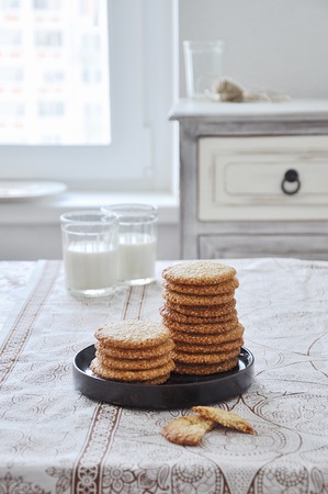 Homemade cookies of flat shape with sesameの写真素材
