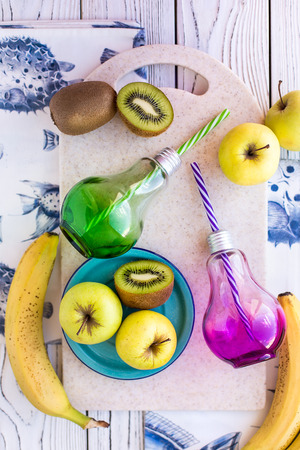 Apple-banana-kiwi smoothie cocktailの写真素材