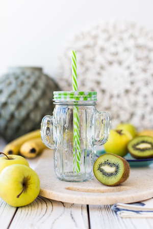Apple-banana-kiwi smoothie cocktailの写真素材