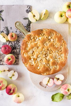 Homemade apple pie, charlotte. On white backgroundの写真素材