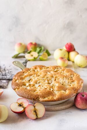 Homemade apple pie, charlotte. On white backgroundの写真素材