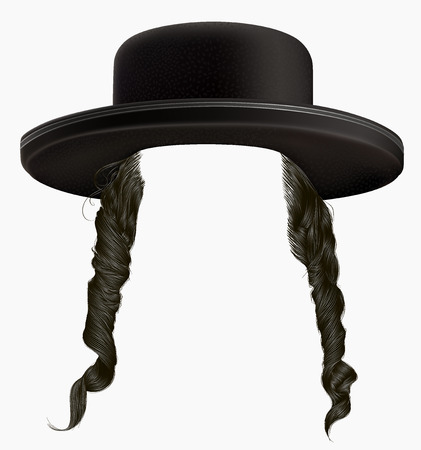 black hair sidelocks. mask wig jew hassid in hat.のイラスト素材