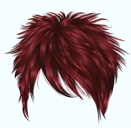 trendy woman short hairs with fringe. dark red color. beauty style. realistic 3d.のイラスト素材