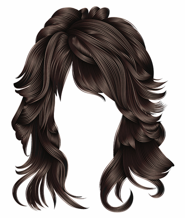 trendy woman long hairs brunette dark brown colors. beauty fashion. realistic 3dのイラスト素材