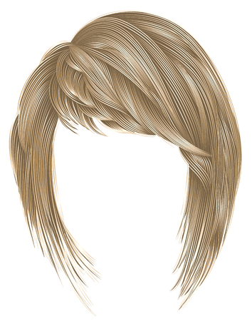 trendy woman hairs kare with fringe. light blond colors. medium length. beauty style. realistic 3d.のイラスト素材