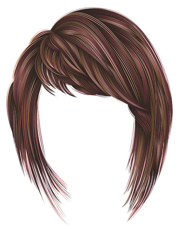 trendy woman hairs kare with fringe. pink red colors. medium length. beauty style. realistic 3d .koloring highlignting.のイラスト素材
