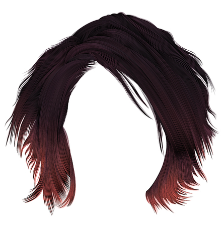 trendy woman disheveled hairs kare with fringe. dark varicolored red coloring. medium length. beauty style. realistic 3d.のイラスト素材