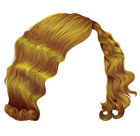 Trendy woman hairs kare bright yellow color. beauty fashion. retro style curls. realistic 3d.のイラスト素材