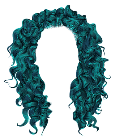 long curly hairs blue colors. beauty fashion style. wig.のイラスト素材