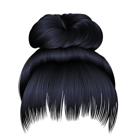 bun hairs with fringe brunette black dark colors. colors. women fashion beauty style.のイラスト素材