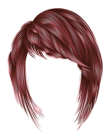 Trendy woman hairs with fringe. Copper pink colors. Medium length. Beauty style. Realistic 3d.のイラスト素材