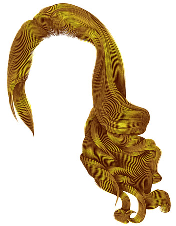 Woman trendy long curly hairs wig bright yellow colors .retro style. Beauty fashion. Realistic 3d.のイラスト素材