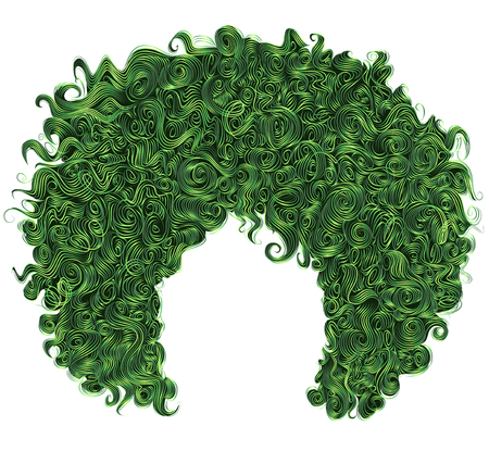 Trendy curly green hair. Realistic 3d. Spherical hairstyle. Fashion beauty style.のイラスト素材