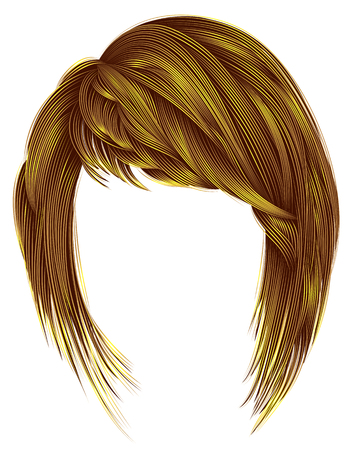 Trendy woman hairs bright yellow color. Kare with bangs. Medium length .fashion beauty style.のイラスト素材