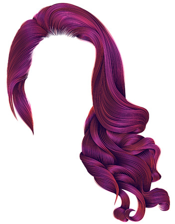 Woman trendy long curly hairs wig bright pink colors .retro style. Beauty fashion. Realistic 3d.のイラスト素材