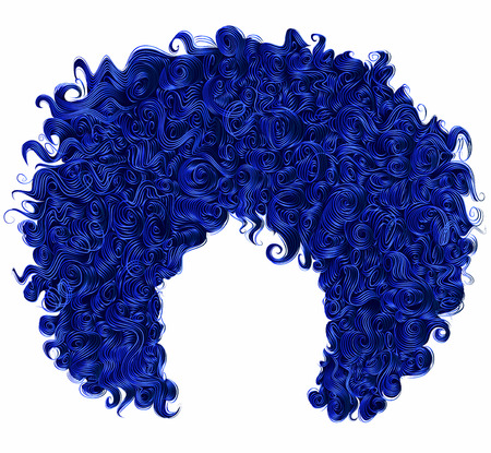 Trendy curly dark blue hair. Realistic 3d. Spherical hairstyle. Fashion beauty style.のイラスト素材