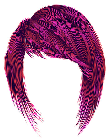 trendy  woman  hairs bright pink color. kare with bangs. mediumのイラスト素材