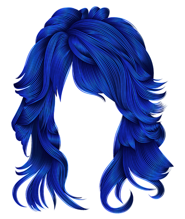 trendy woman long hairs dark blue
 colors .beauty fashion .  realistic 3d 
のイラスト素材