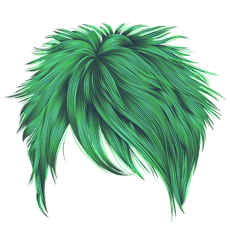 trendy woman short  hairs green colors . fringe . fashion beautyのイラスト素材