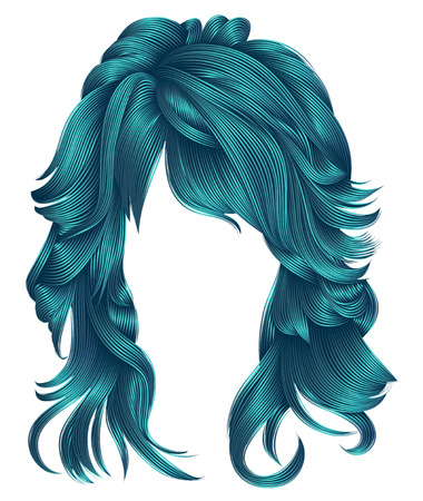 trendy woman long hairs blue colors .beauty fashion .  realistiのイラスト素材
