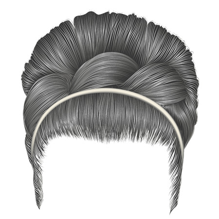 babette of hairs with pigtail gray colors . trendy women fashionのイラスト素材
