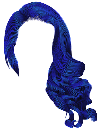 woman trendy long curly hairs wig 
dark blue colors .retro style . beauty fashion . realistic 3d .のイラスト素材