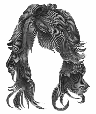 trendy woman long hairs gray
 colors .beauty fashion .  realistic 3dのイラスト素材