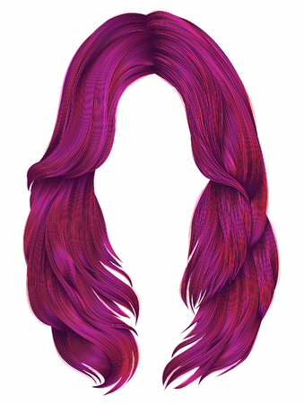 Trendy woman long hairs bright pink colors, beauty fashion realistic graphic illustrationのイラスト素材
