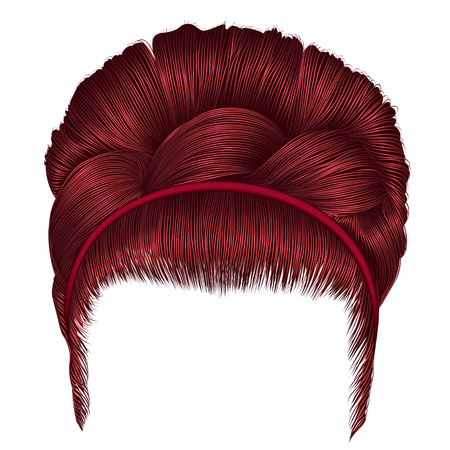 Babette of hairs with pigtail Red colors trendy women fashion beauty style realistic  retro hairstyle .のイラスト素材