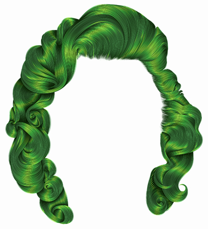 A trendy woman's hair with dye green colors, beauty fashion retro style curls realistic 3d .のイラスト素材