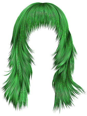 A trendy woman long hairs with dye green colors, beauty fashion realistic 3dのイラスト素材