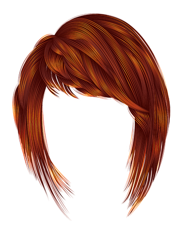 trendy  woman  hairs kare with fringe  .Red ginger redhead ginger
 colors .
 medium length . beauty style . realistic  3d . 
のイラスト素材