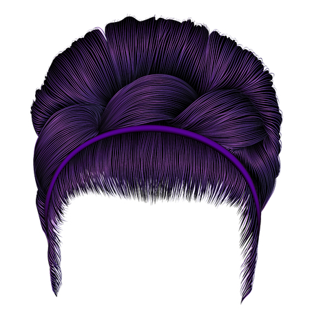 Babette of hairs with pigtail purple colors. Trendy women fashion beauty style.のイラスト素材