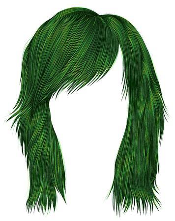 trendy  woman  hairs  green   color . 
medium length . beauty style . realistic  3d .
のイラスト素材