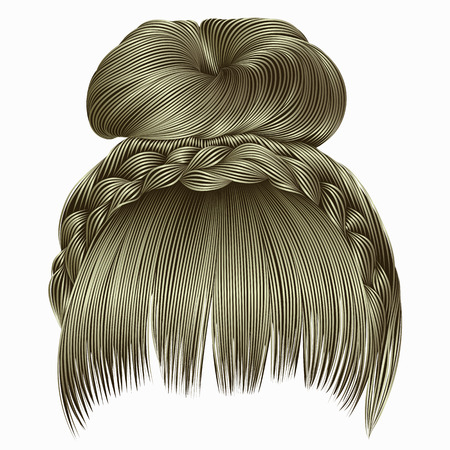 A bun with plait and fringe hairs blond light colors .のイラスト素材