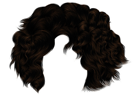 trendy woman curly hairs brown brunette colors .
fringe. fashion beauty style.realistic 3d .のイラスト素材