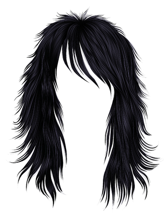 trendy woman long hairs brunette black  colors .  beauty fashion . 
 realistic 3dのイラスト素材