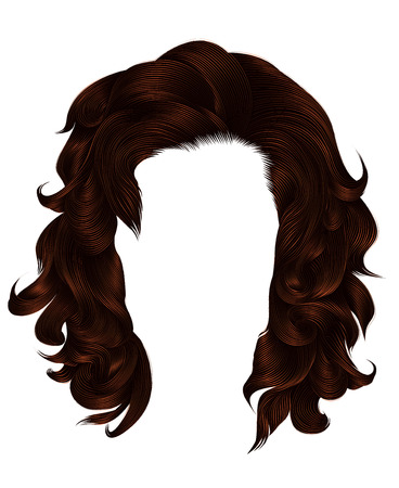 trendy  woman curly hairs brown color . medium length . beauty sの写真素材