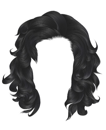 trendy  woman curly hairs blond gray color . medium length . beaのイラスト素材
