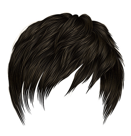 trendy  woman short  hairs  with fringe  . dark  brown   color . 
 beauty style . realistic  3d .のイラスト素材