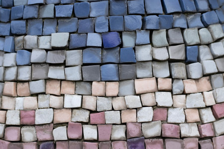 Decorative wall made of colorful ceramic mosaic tiles. High quality photoの写真素材
