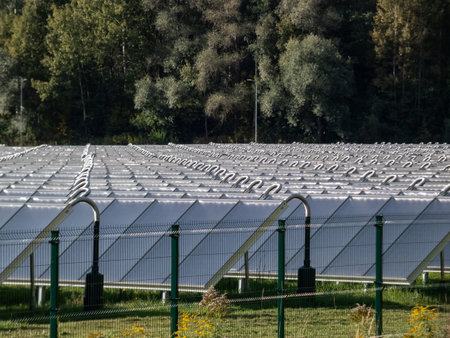 Field of PV solar panels providing alternative green energy used for heating. Solar thermal...