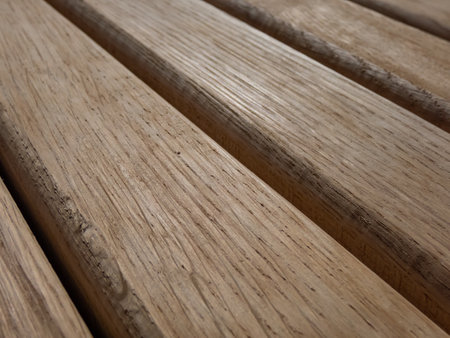 Close-up shot of wooden boards with visible lines and texture on woodの写真素材